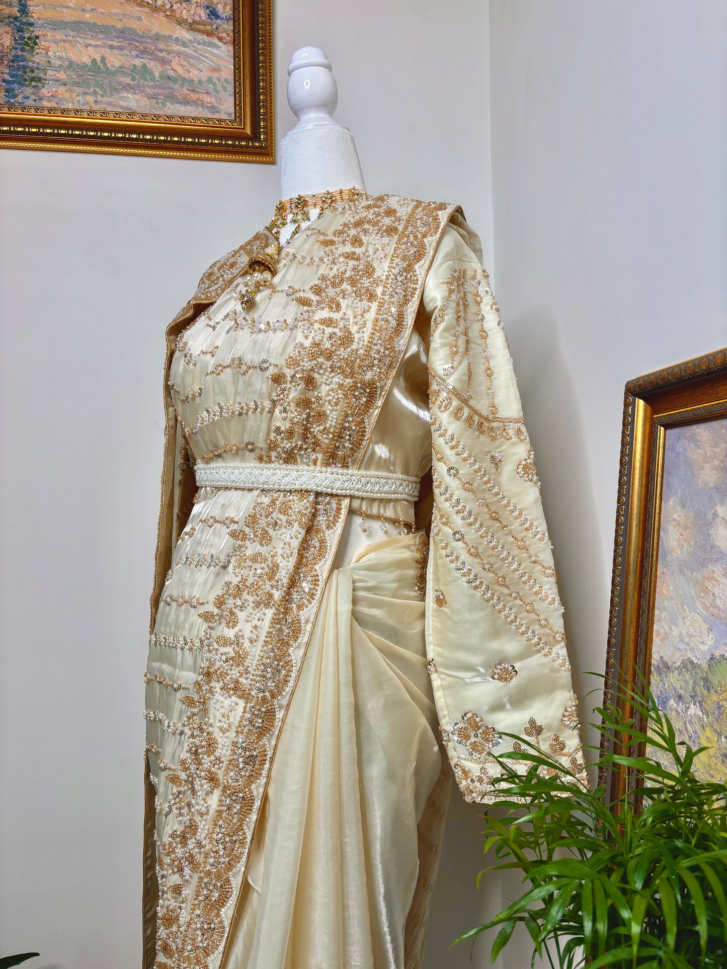 Cream/butter yellow Semi-Bridal Saree