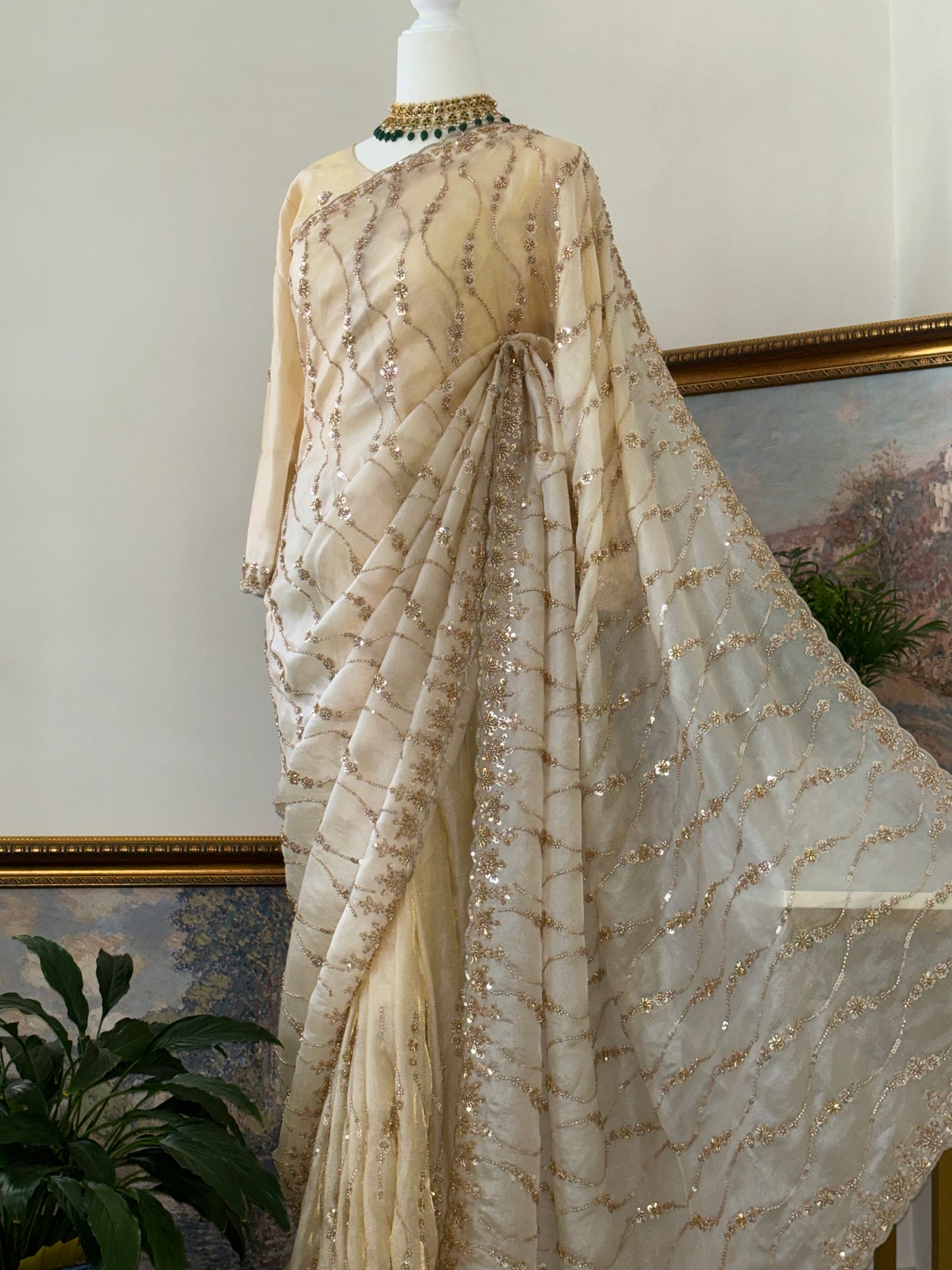 Cream Party Wear Saree