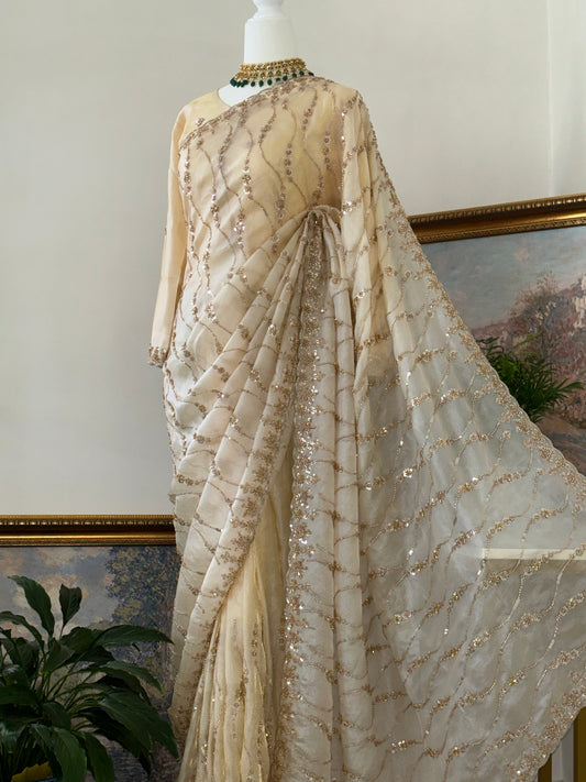Cream Party Wear Saree
