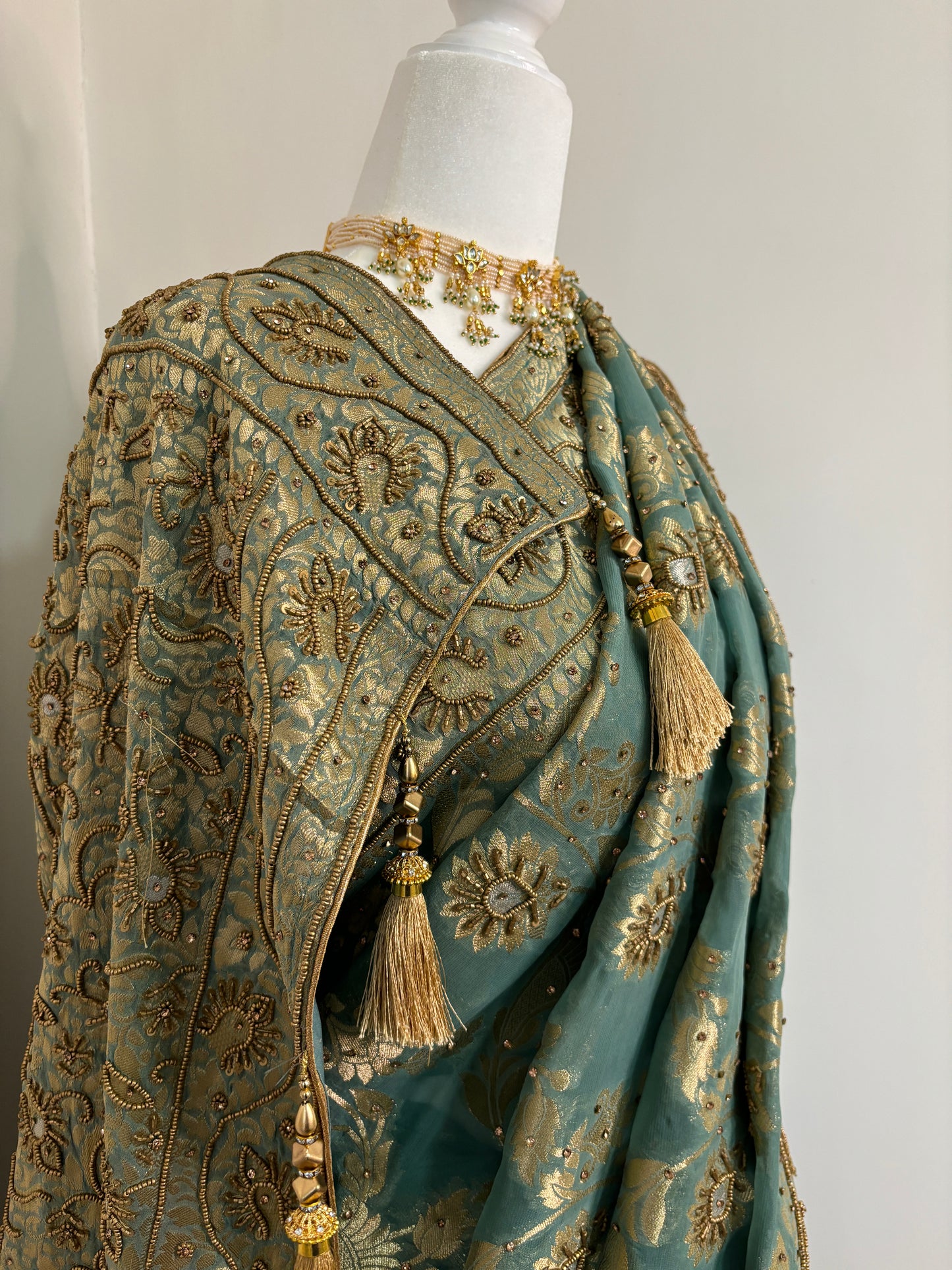 Sea Green Katan Print Saree