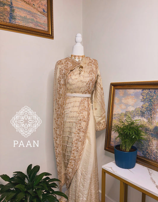 Cream/butter yellow Semi-Bridal Saree