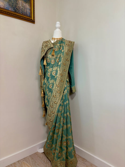 Sea Green Katan Print Saree