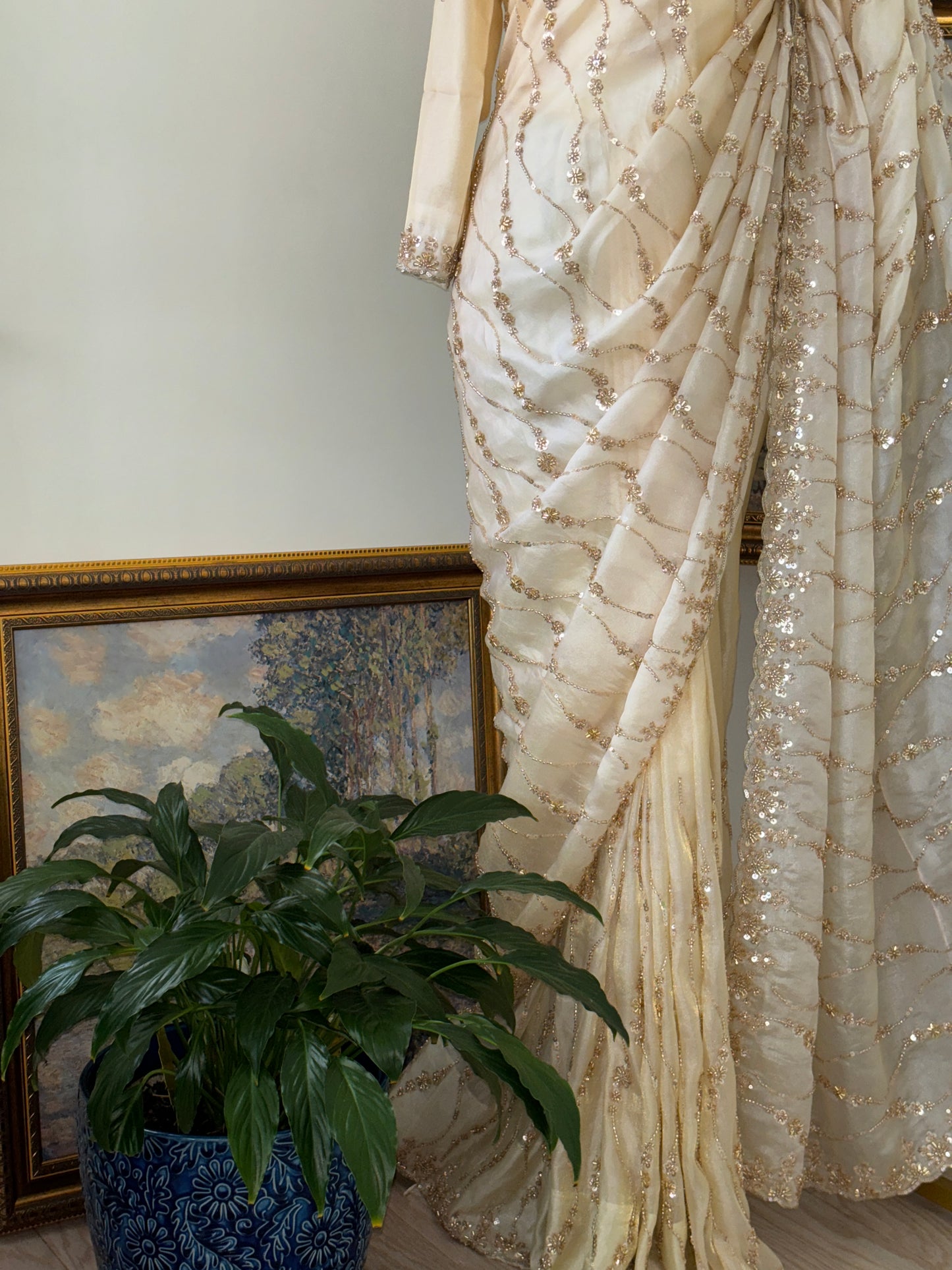 Cream Party Wear Saree