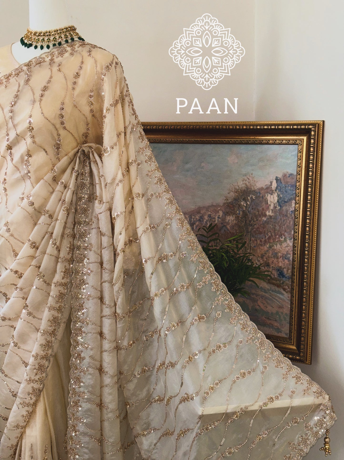 Cream Party Wear Saree
